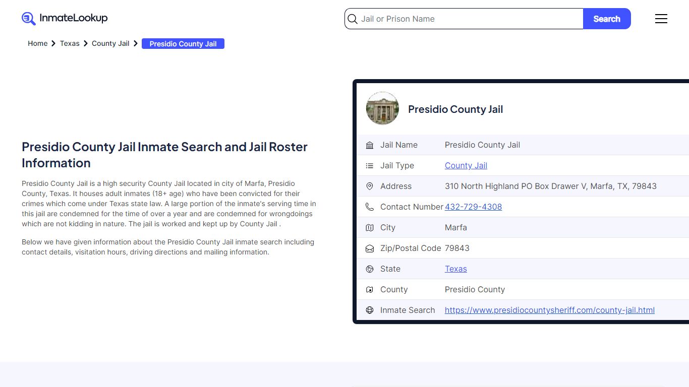 Presidio County Jail Inmate Search - Marfa Texas - Inmate Lookup